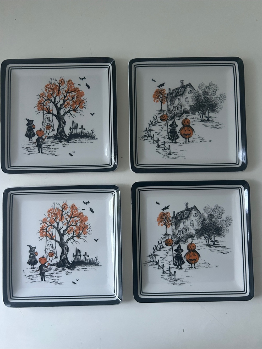 Halloween Sleepy Hollow Mini Appetizer Plates Set of 4 Headless Horseman Spooky